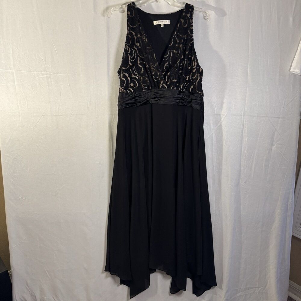 Evan-Picone Black Chiffon Dress Women’s 16 Sequin Bodice Satin Waist Formal